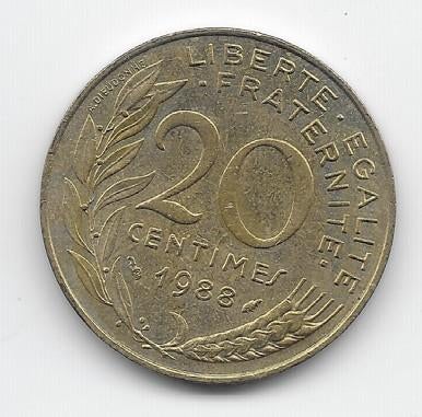 Frankrijk 20 centimes 1988 KM# 930, Verzenden, Frankrijk, Losse munt