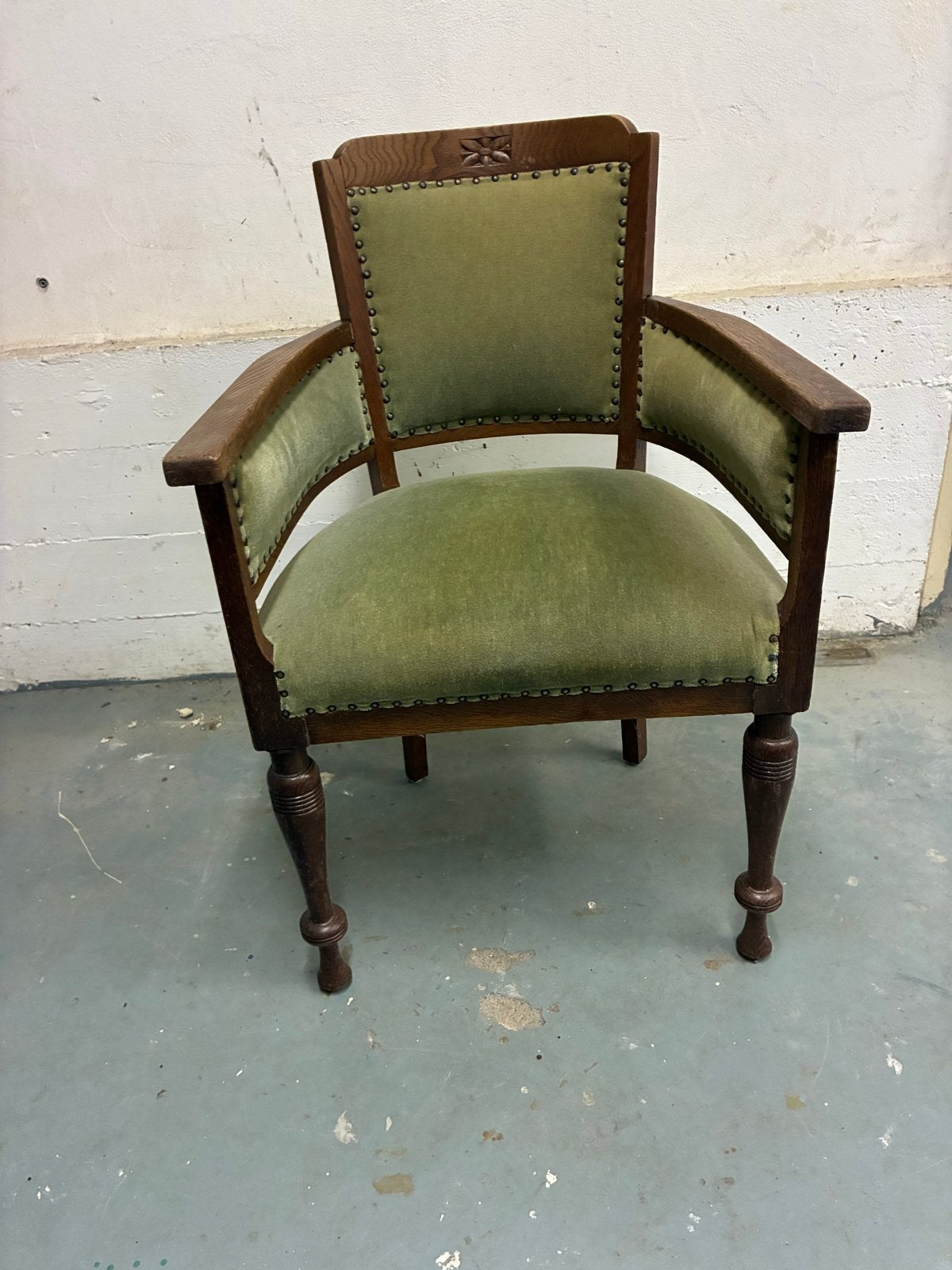 Vintage Brocante Fauteuil - Groen Velours, Ophalen