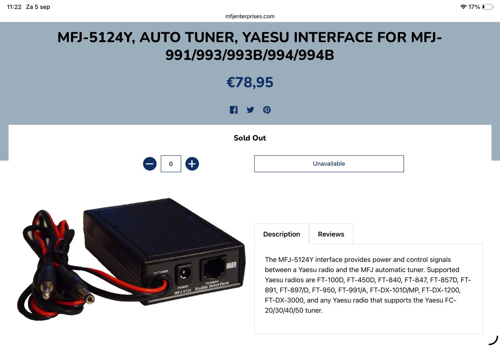 MFJ-5124Y Interface voor Yaesu Radio en MFJ Tuner, Telecommunicatie, Zenders en Ontvangers, Ophalen of Verzenden, Gebruikt