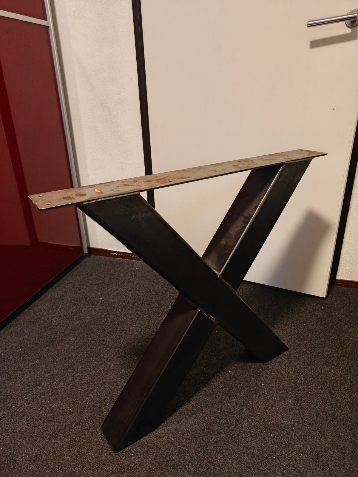 Metalen X-poten eettafel, Ophalen, Zo goed als nieuw, Metaal, Industrieel, Modern, Robuust