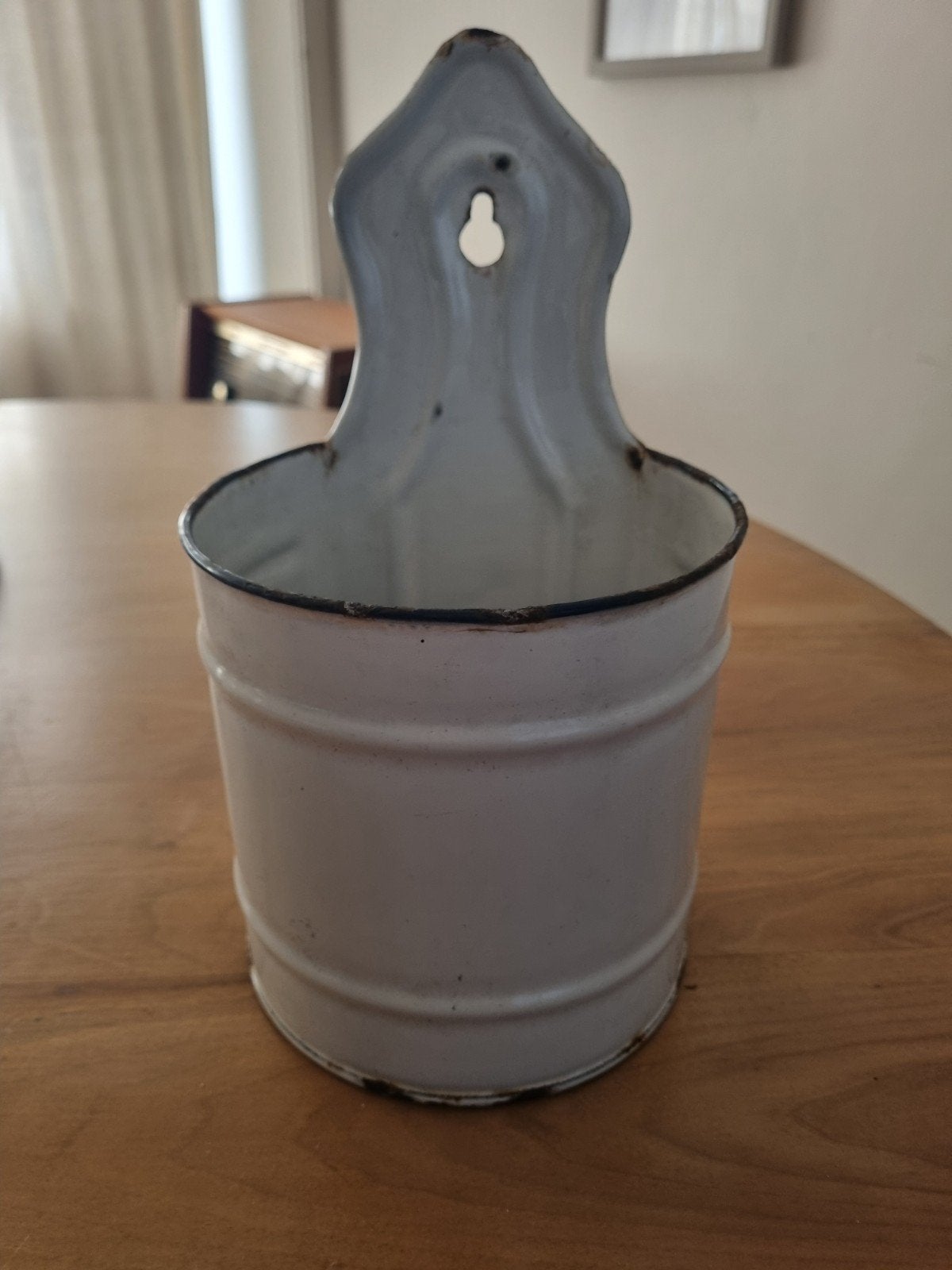 Vintage geëmailleerde wandpot - wit, Ophalen