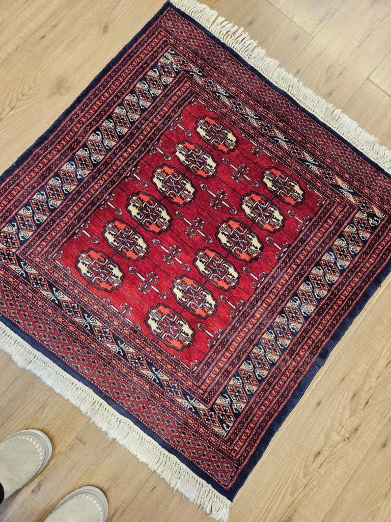 Vintage handgeknoopt oosters tapijt bochara 103x94, Info@SlatsAntiek.nl, Tweedehands, 100 tot 150 cm, Perzisch