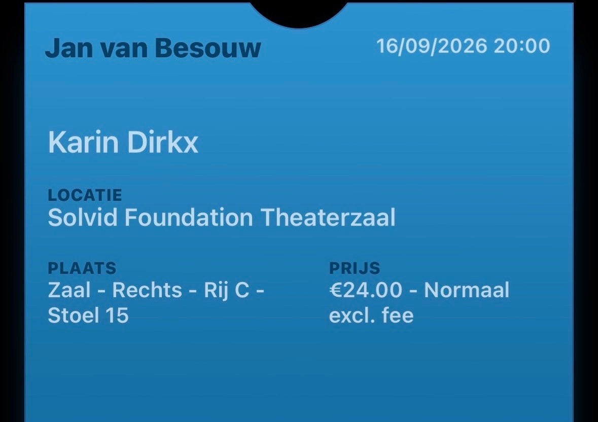Karin Dirkx in Tilburg 2 tickets op 16-09