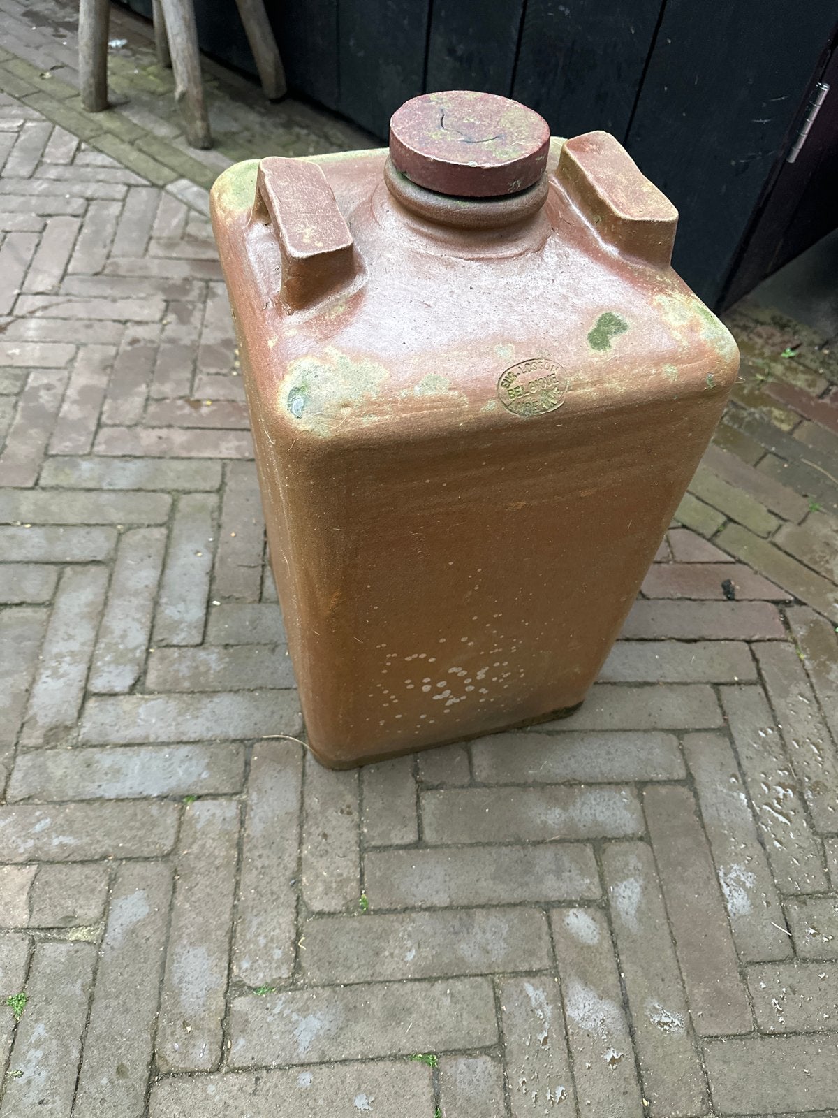 Oude keramische kruik met schroefdop - Belgique Andenne, Ophalen