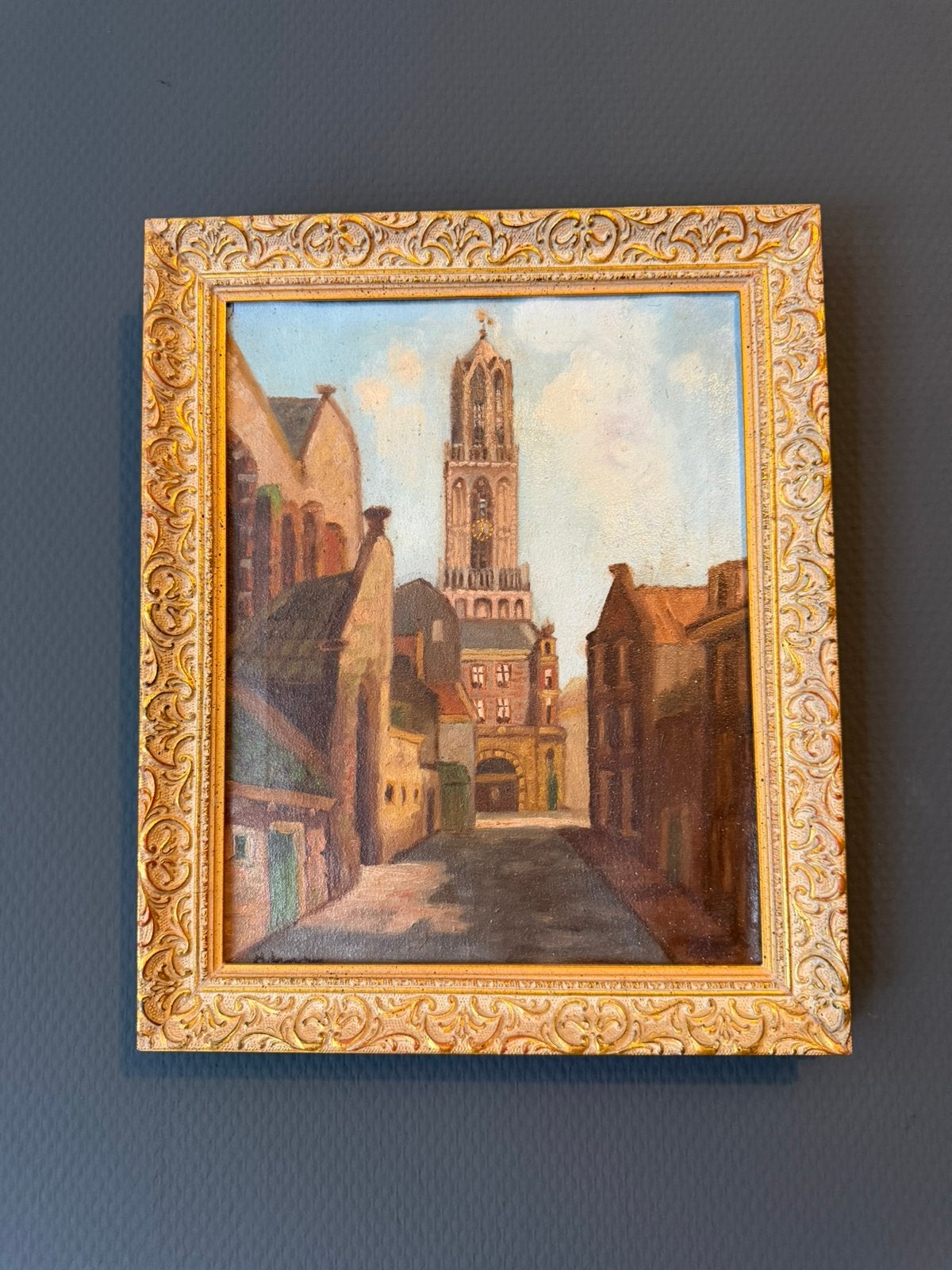 Origineel olieverfschilderij Utrecht Domtoren – 36  30 cm, Ophalen
