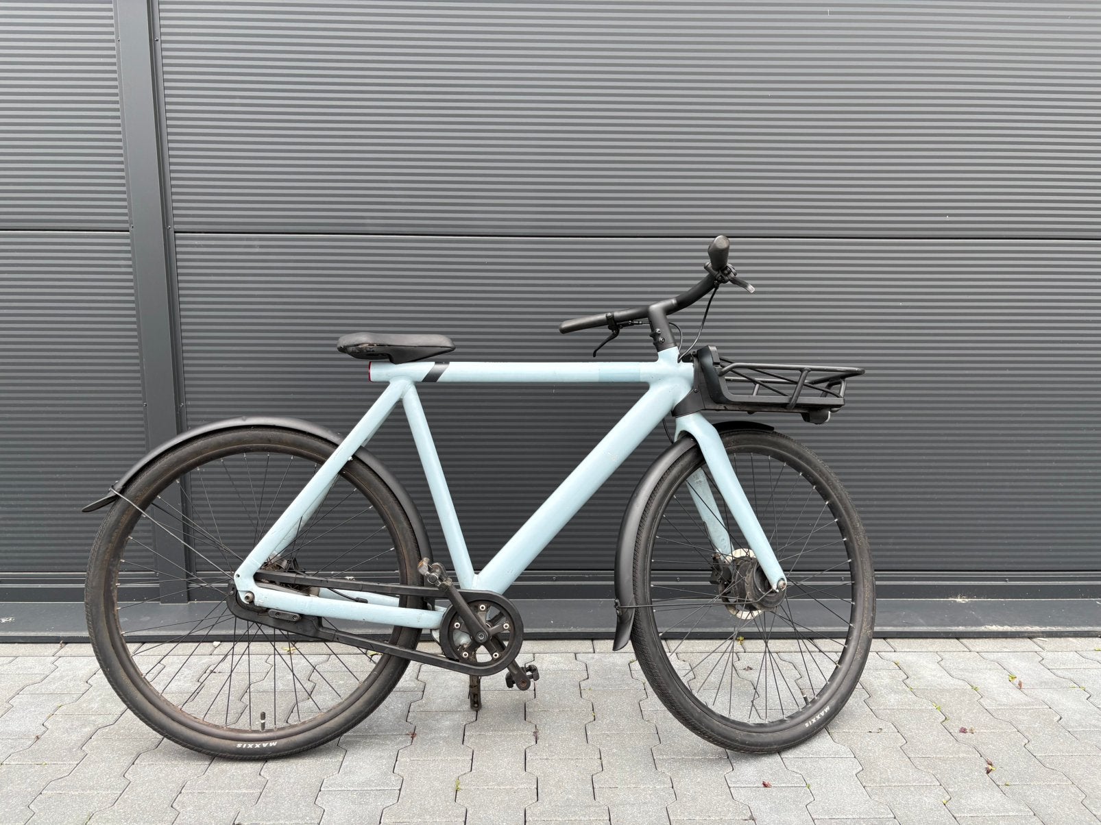 VanMoof S3 Lichtblauw met Voordrager en Schijfremmen, Gebruikt, Versnellingen, 57 tot 61 cm, Schijfrem