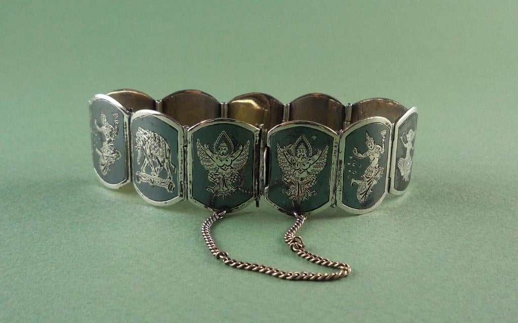 Sterling zilveren Niëllo armband uit Siam, jaren '40, Sieraden, Tassen en Uiterlijk, Verzenden, Zilver, Armband