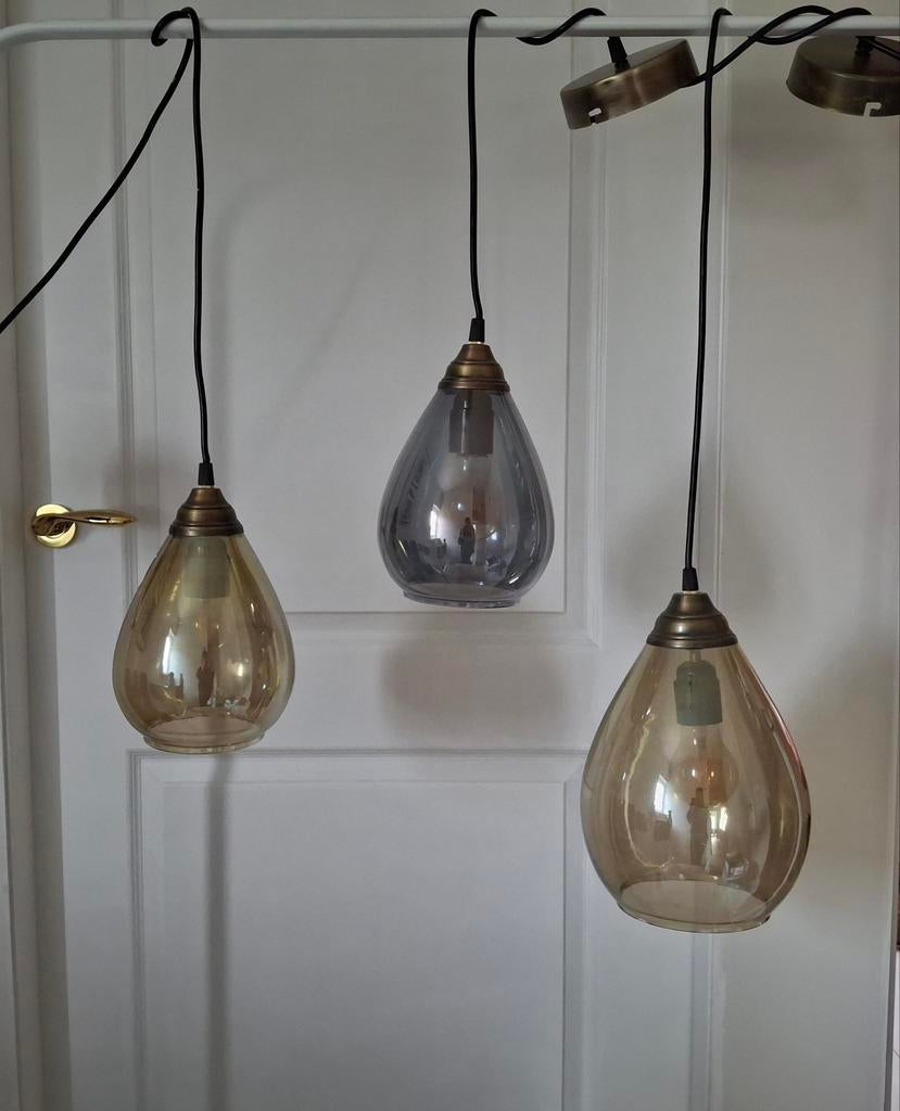 Set van 3 Be Pure lampen (2x M, 1x L) - Glazen hanglampen, Ophalen, Zo goed als nieuw, Glas, Modern, Industrieel