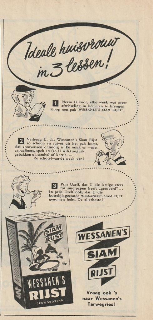 Retro reclame 1952 Wessanen rijst huisvrouw lessen, Verzamelen, Verzenden, Overige typen