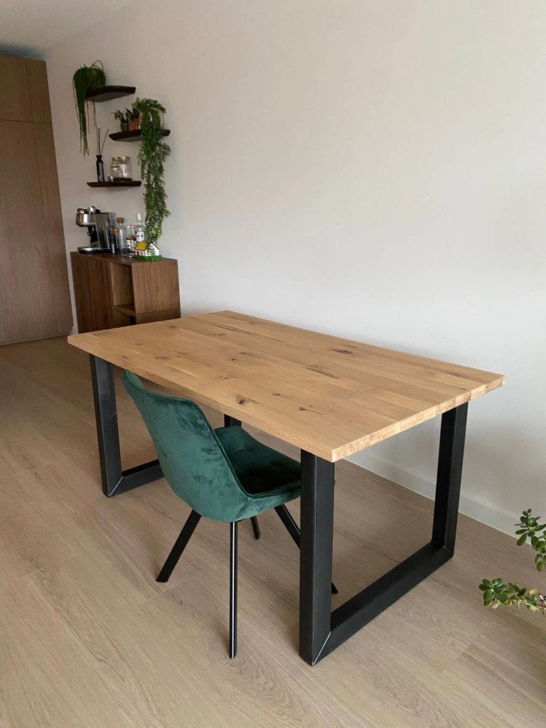 Eettafel massief eiken, Ophalen, Gebruikt, 50 tot 100 cm, 150 tot 200 cm