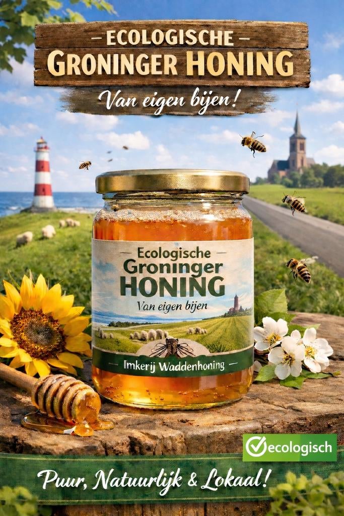Ecologische Groninger honing van eigen bijen., Ophalen of Verzenden
