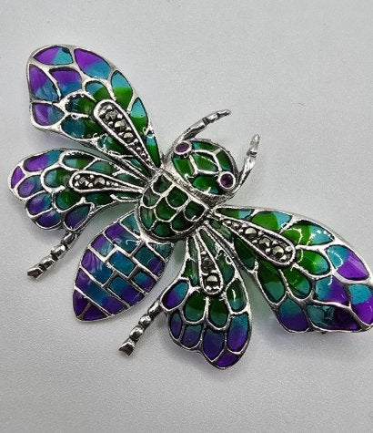 925 zilveren broche, met Robijn en marcasiet, Sieraden, Tassen en Uiterlijk, Broches, Ophalen of Verzenden, Zo goed als nieuw