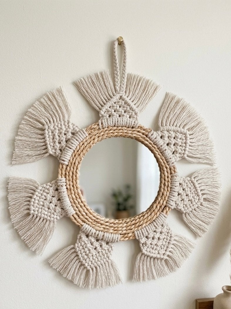 Unieke Handgemaakte Macramé Sterspiegel, Ophalen, Minder dan 50 cm, Rond, Nieuw