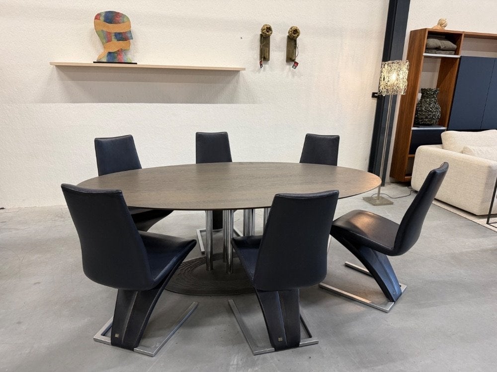Als nieuw Leolux Thebe Eettafel Eiken grijs hout Tafel 220x1, Leolux, 100 tot 150 cm, Info@leolux.nl, 150 tot 200 cm