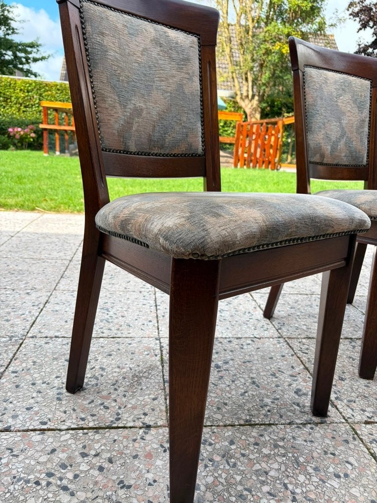 4 klassieke eetkamerstoelen, gestoffeerde zitting, gratis, Ophalen, Gebruikt, Bruin, Klassiek