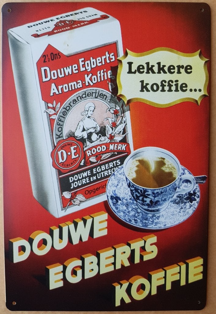 Douwe Egberts koffie reclamebord van metaal wandbord deco, Reclamebord, Info@deconoord.nl, Deco Noord, Nieuw
