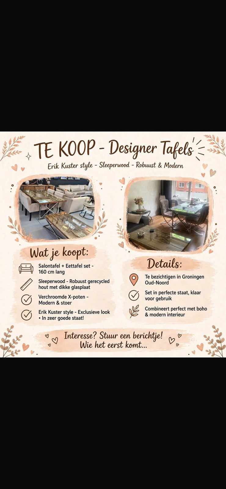 Erick Kusters stijl meubels - Sleeperwood met glas, Ophalen, Erick kuster sleeperwoods, 50 tot 100 cm, Zo goed als nieuw