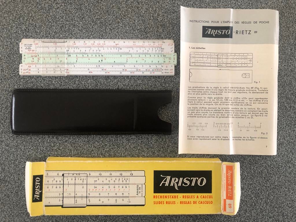 Vintage Aristo Rietz 89 rekenliniaal met etui en handleiding, Antiek en Kunst, Ophalen of Verzenden