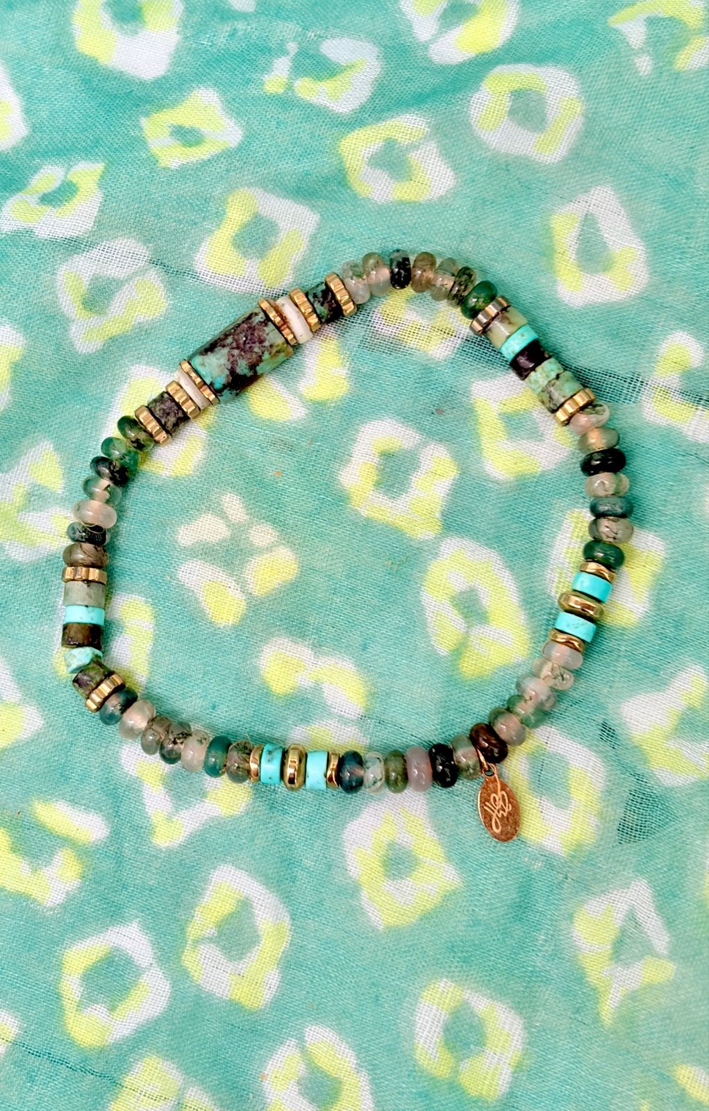 Yehwang Kralenarmband Groen Turquoise Goud Boho Stijl, Overige materialen, Gebruikt, Ophalen of Verzenden, Met bedels of kralen