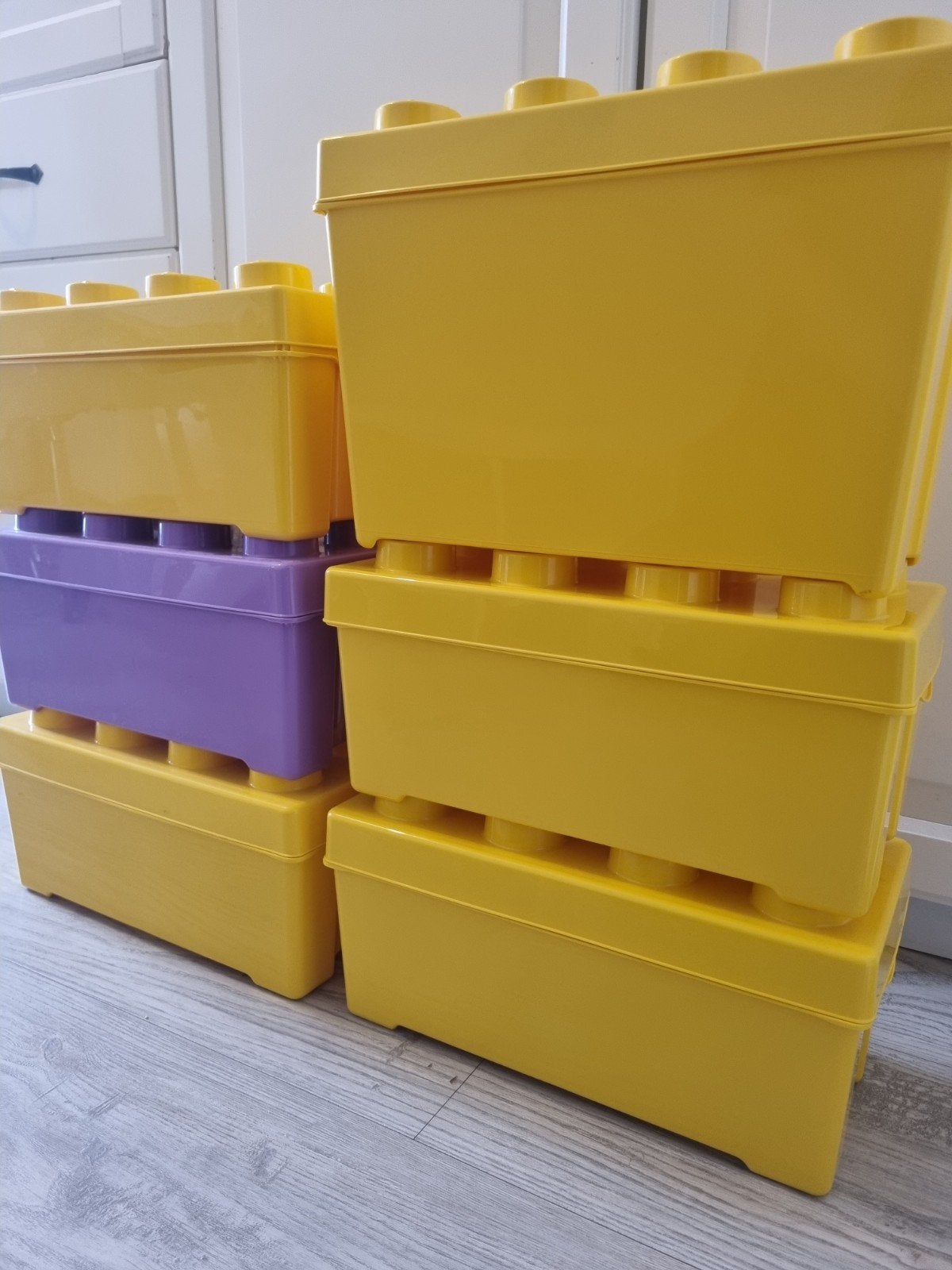 6 LEGO Opbergbakken 8 Noppen - Geel en Paars, Ophalen, Zo goed als nieuw