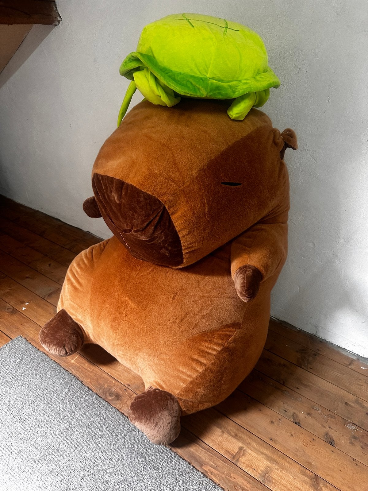 Mega Capybara Knuffel met Schildpad - Groot en Knuffelbaar, Ophalen, Overige typen, Zo goed als nieuw, Bruin