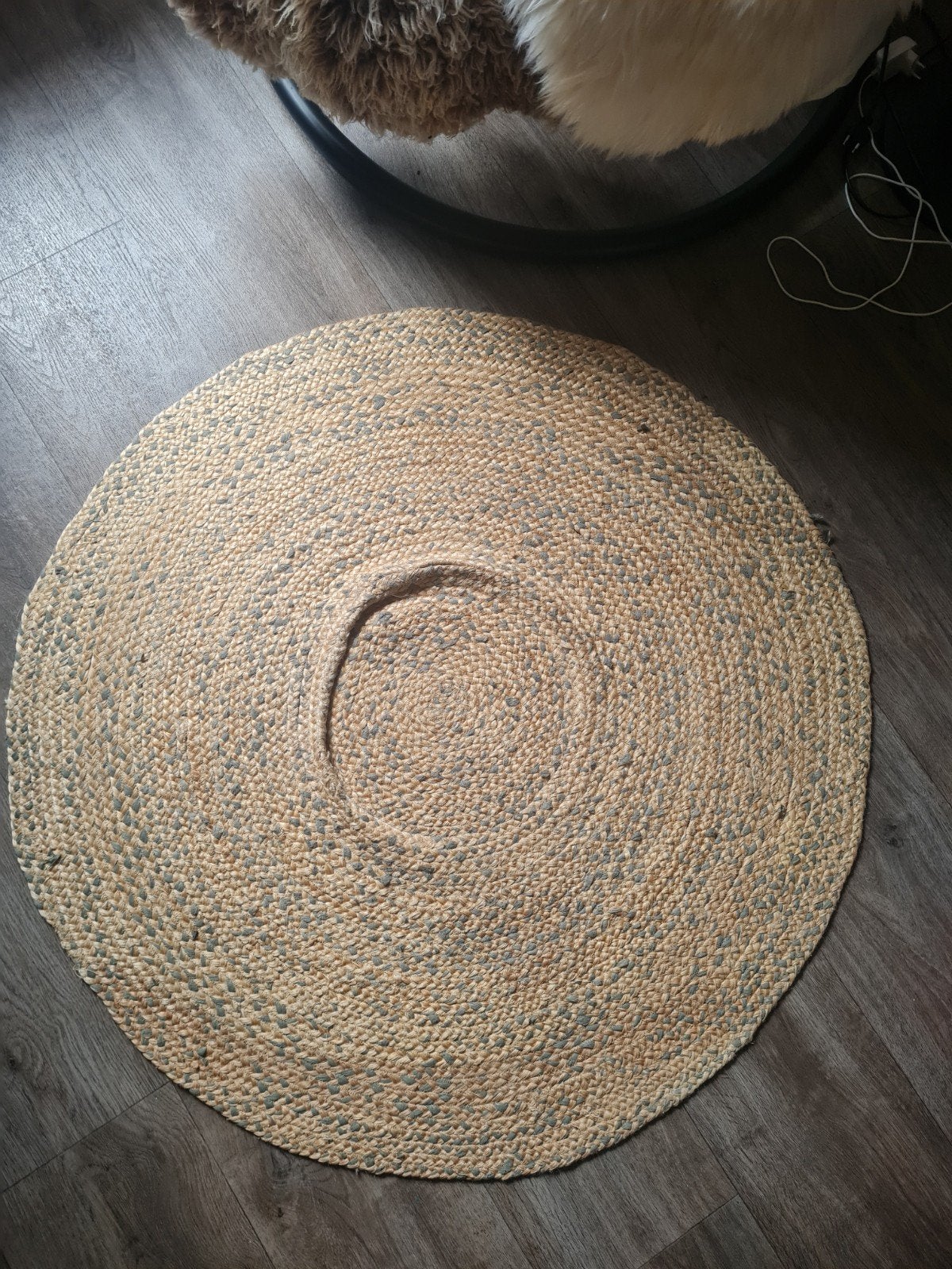Twee vloerkleden (rond en rechthoekig) van Loods 5, Gebruikt, 100 tot 150 cm, Beige, Rond