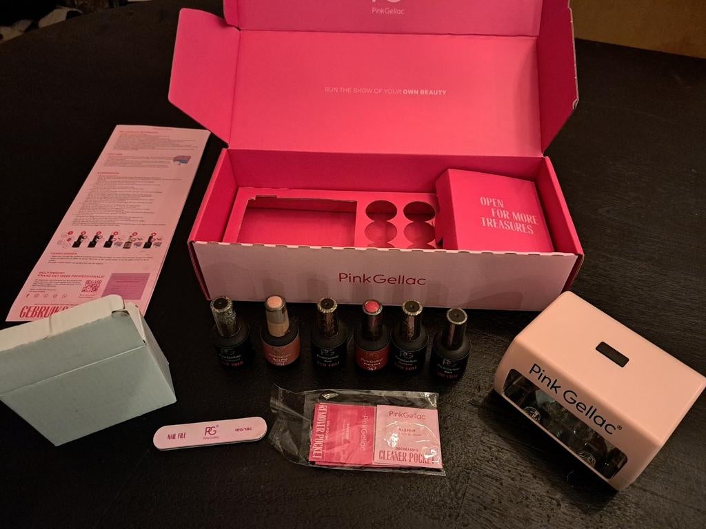 Pinc gellac set in goede staat, Ophalen of Verzenden, Zo goed als nieuw, Roze, Handen en Nagels