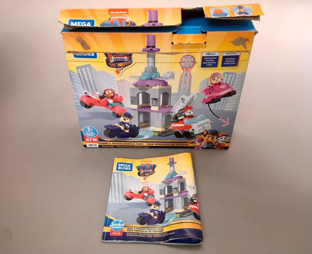 Paw Patrol Mega Bloks Ride & Rescue toren/voertuigen in doos, Ophalen of Verzenden, Gebruikt, Duplo