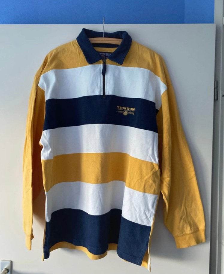 Stoere Tenson polo lange mouw XL geel,donkerblauw,ecru rits, Ophalen of Verzenden, Gedragen