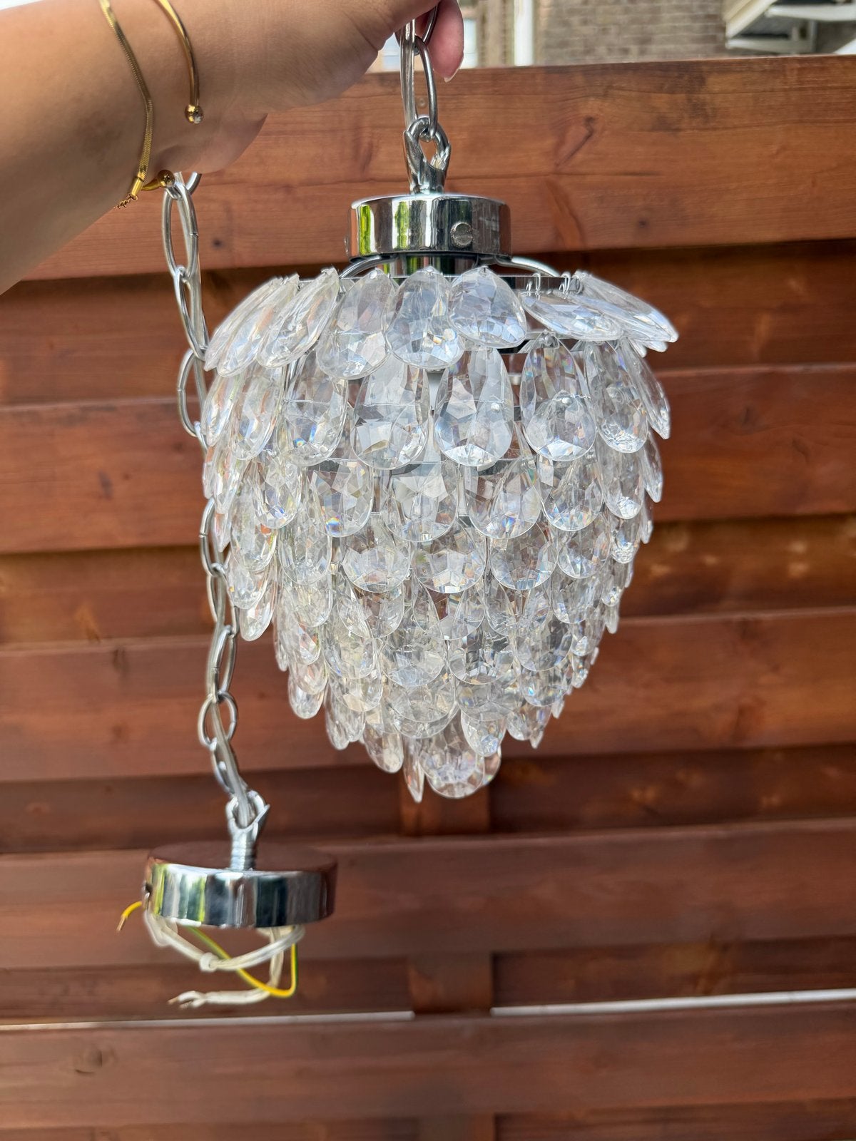 Hanglamp- Kristal look, Ophalen, Zo goed als nieuw, Glas, E27 (groot)