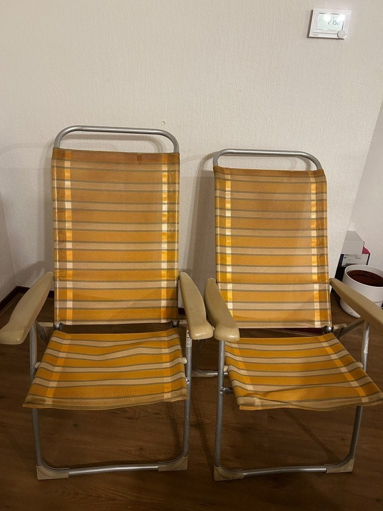 Pair of Vintage 1970s-style folding/camping chairs, Ophalen, Inklapbaar