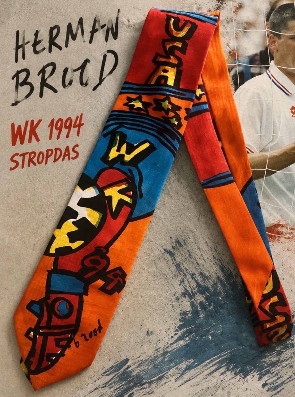 Herman Brood WK 1994 Stropdas - Uniek Design, Ophalen of Verzenden, Zo goed als nieuw, Oranje, Met patroon