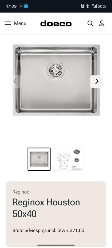 Reginox Houston spoelbak rvs 50x40 nieuw in doos, Ophalen of Verzenden