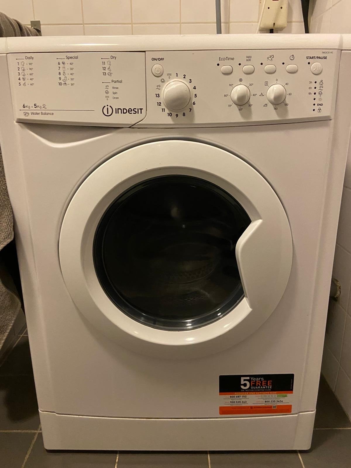 Indesit IWDC6145 Was-Droogcombinatie 6kg/5kg, Ophalen, Wolwasprogramma, Zo goed als nieuw, Voorlader