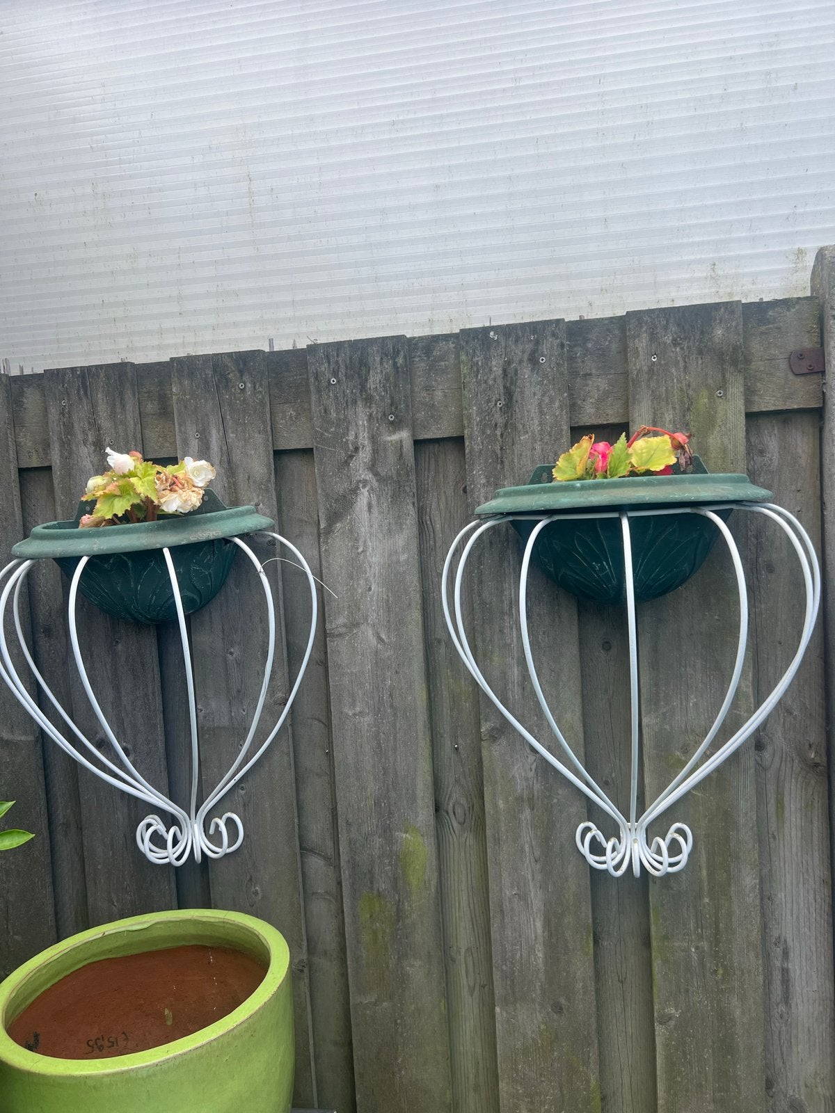 Retro 6 x Metalen bloembakhouder voor aan de schutting, Tuin en Terras, Gebruikt, Balkon, Minder dan 60 cm, Ophalen of Verzenden