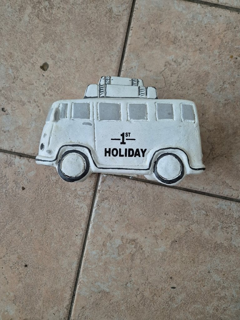 Rivera Maison VW Bus Spaarpot - "1st Holiday", Verzamelen, Ophalen, Gebruikt, Steen, Aardewerk of Keramiek, Vervoermiddel