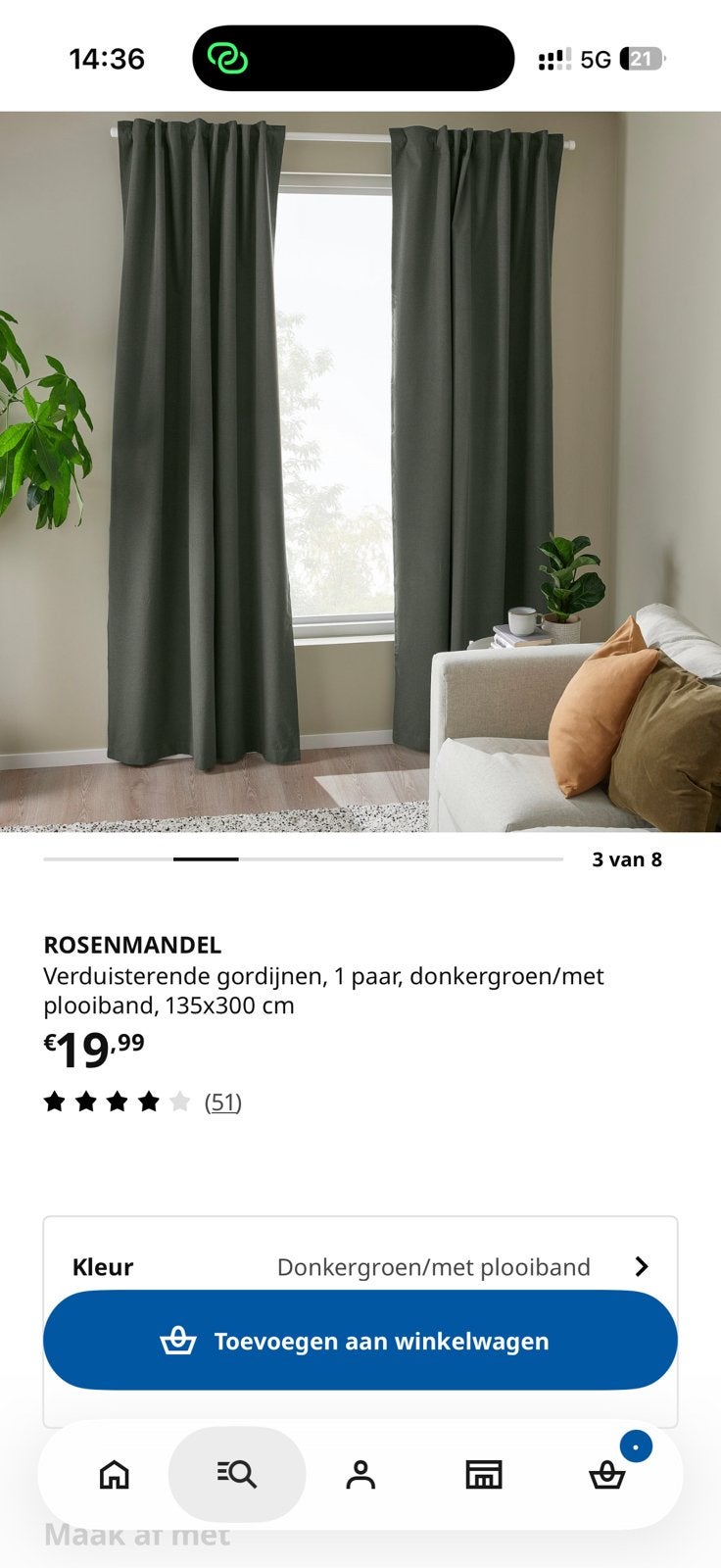 2x IKEA Rosenmandel Gordijnen - Groen, Huis en Inrichting, Gebruikt, Ophalen of Verzenden, Gordijn, IKEA