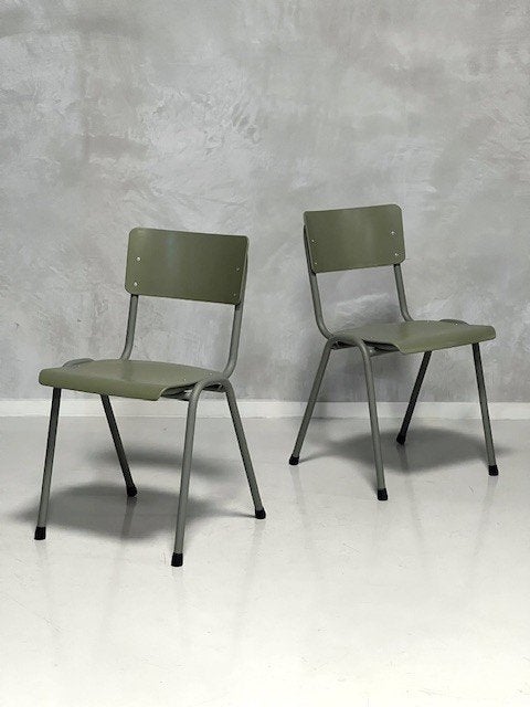 Retro eettafelstoelen nieuw cementgrijs groen prijs p/stuk, Overige kleuren, ., Nieuw, Ophalen of Verzenden