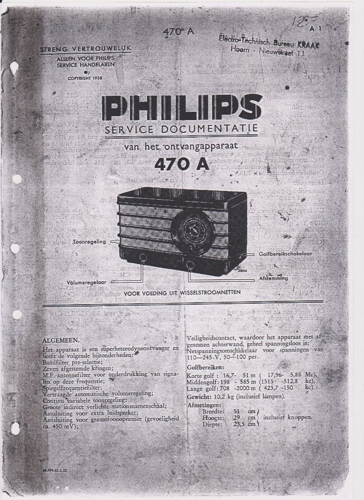 Philips Service manual 470A. verzending kan ook, Audio, Tv en Foto, Ophalen of Verzenden, Gebruikt