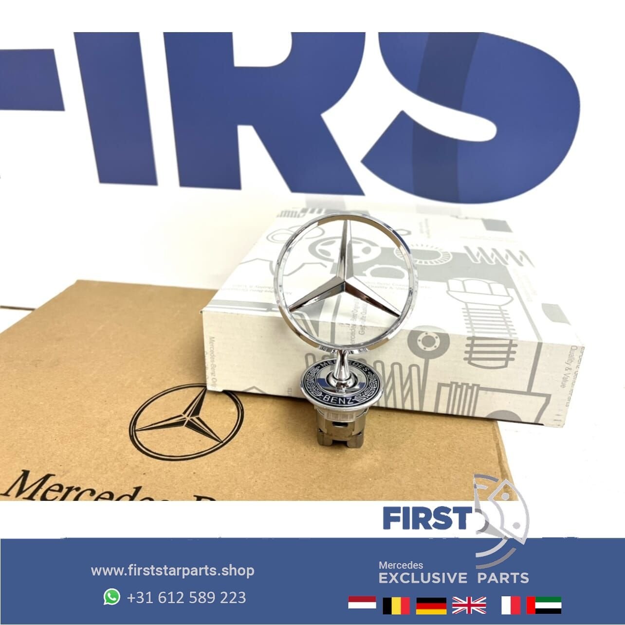 MERCEDES MOTORKAP STAANDE STER EMBLEEM CHROOM LOGO W205 W218, Gebruikt, -, Ophalen of Verzenden, -