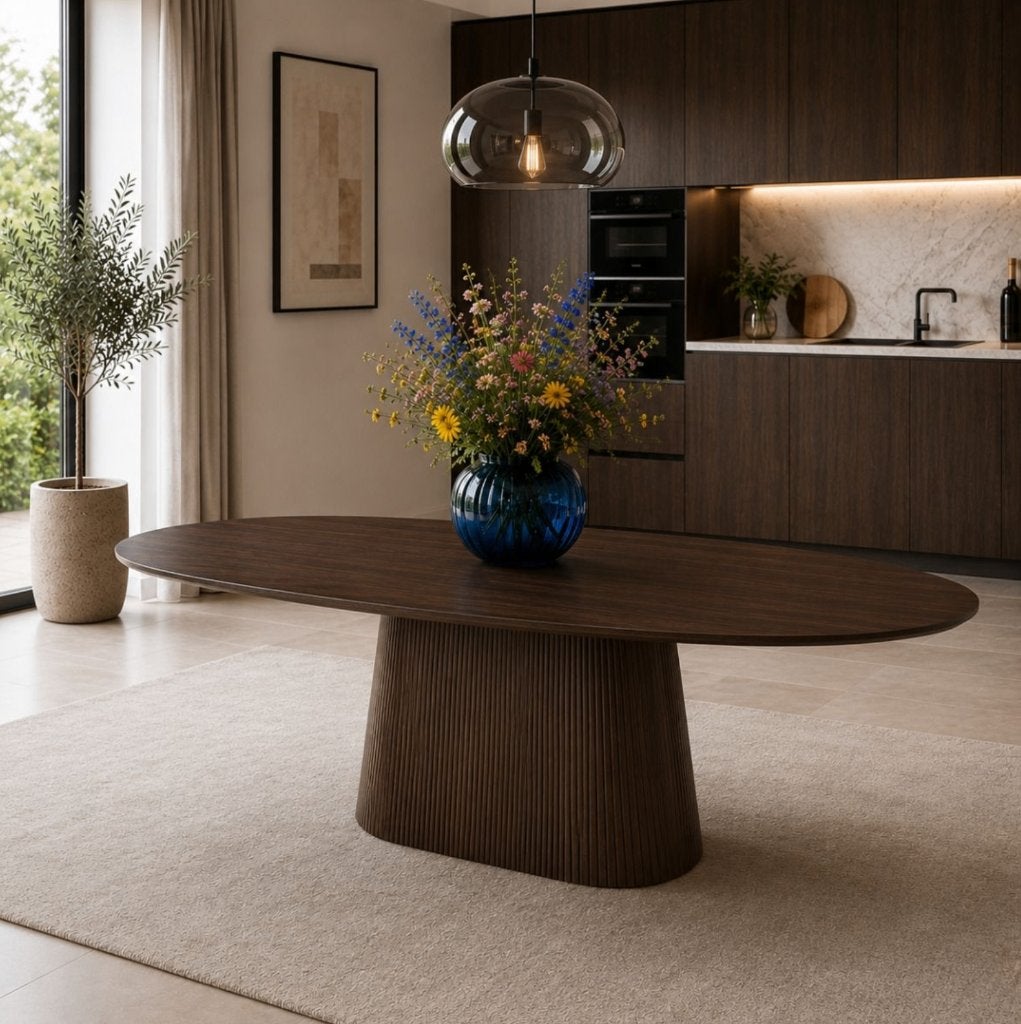 Japandi eettafel - ovale eettafel 200cm - beschadigd!, Ophalen, Bruin, Nieuw, Vijf, Zes of meer stoelen