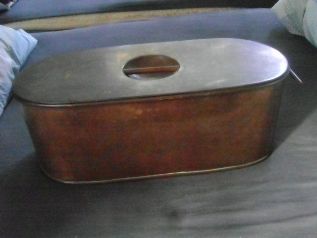 zware antieke koperen langwerpige ketel met deksel, Antiek en Kunst, Ophalen of Verzenden, Koper