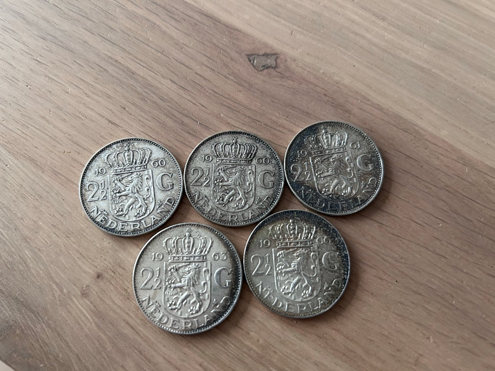 5 originele zilveren Rijksdaalders Juliana jaren ’60., Postzegels en Munten, Munten | Nederland, Ophalen of Verzenden, Koningin Juliana