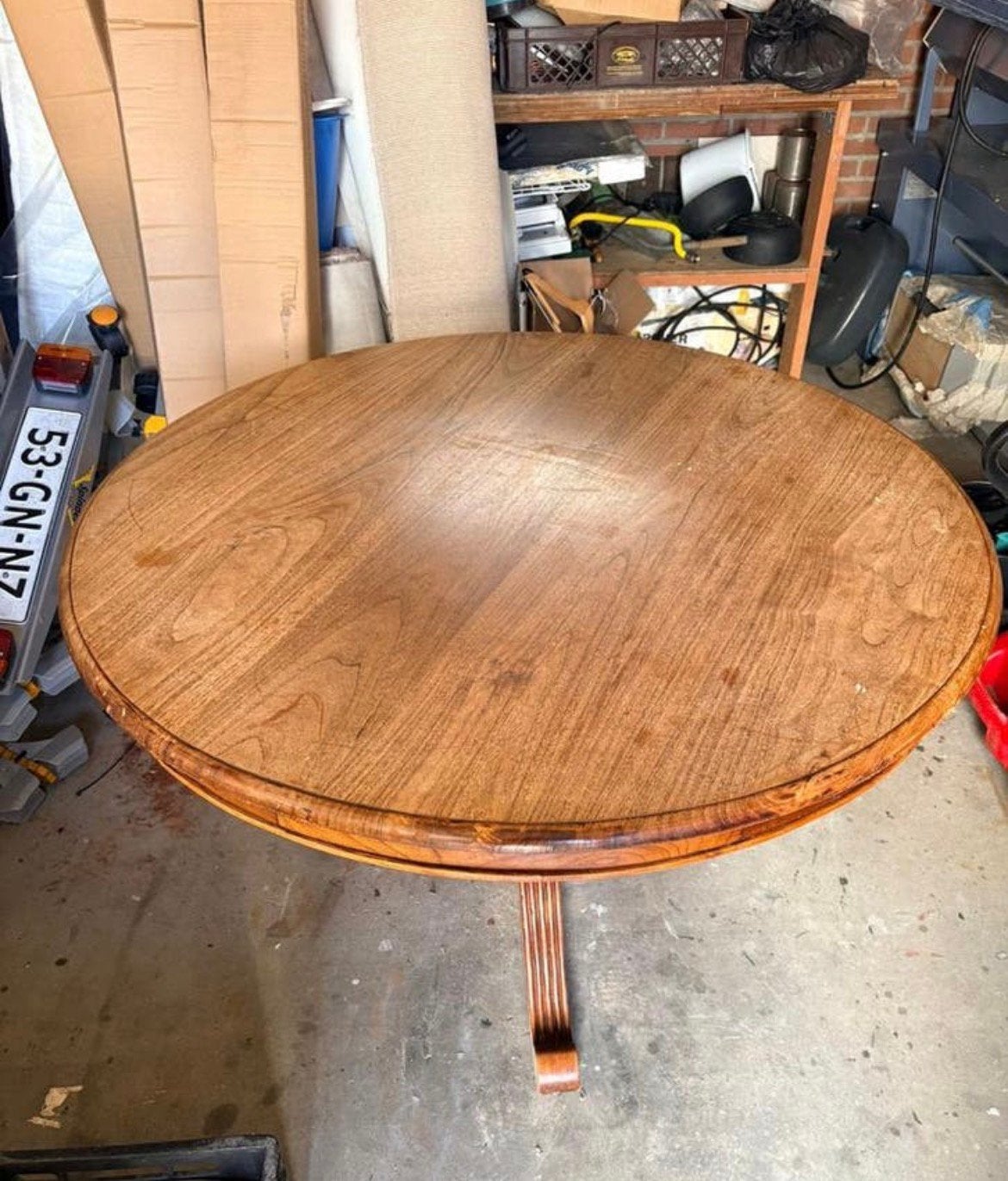 Ronde Teakhouten tafel met bolpoot bali, Antiek en Kunst, Ophalen