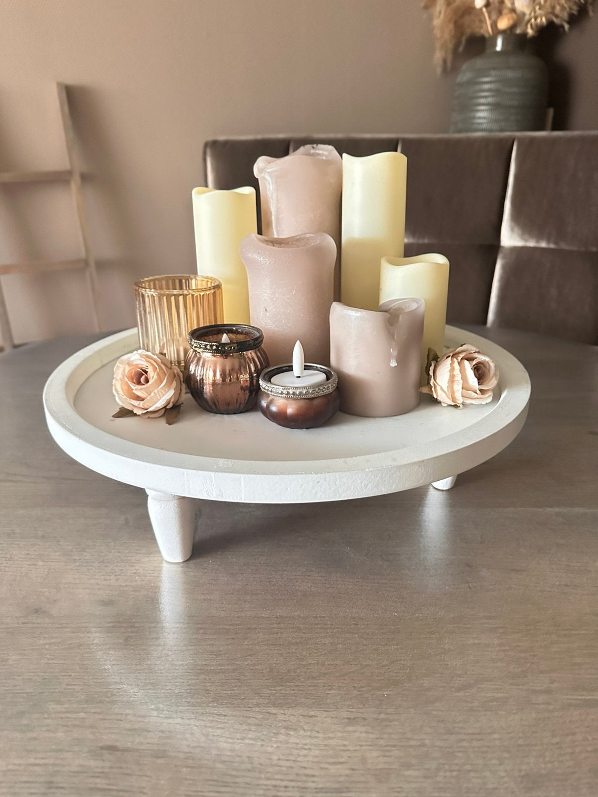 Schaal kaarsen tableau bord standaard wit hout, Huis en Inrichting, Woonaccessoires | Kandelaars en Kaarsen, Ophalen of Verzenden