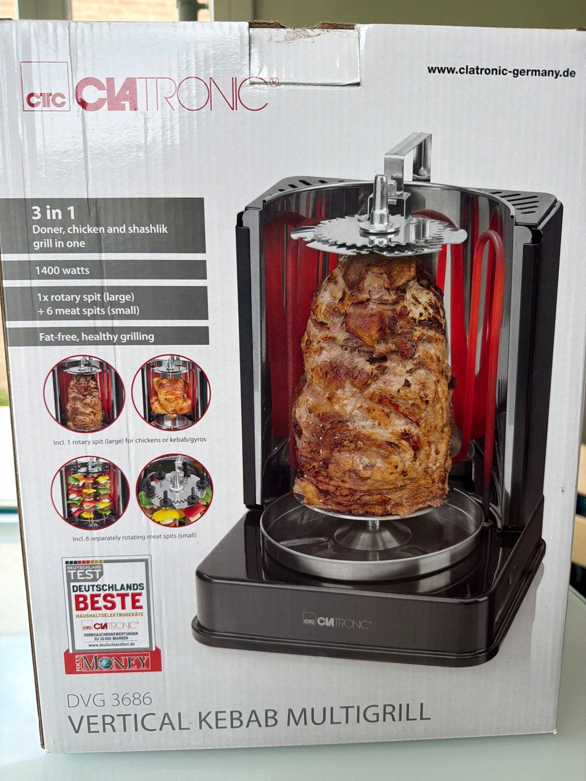 Clatronic DVG 3686 Verticale Kebab Multigrill 3-in-1, Ophalen, Nieuw