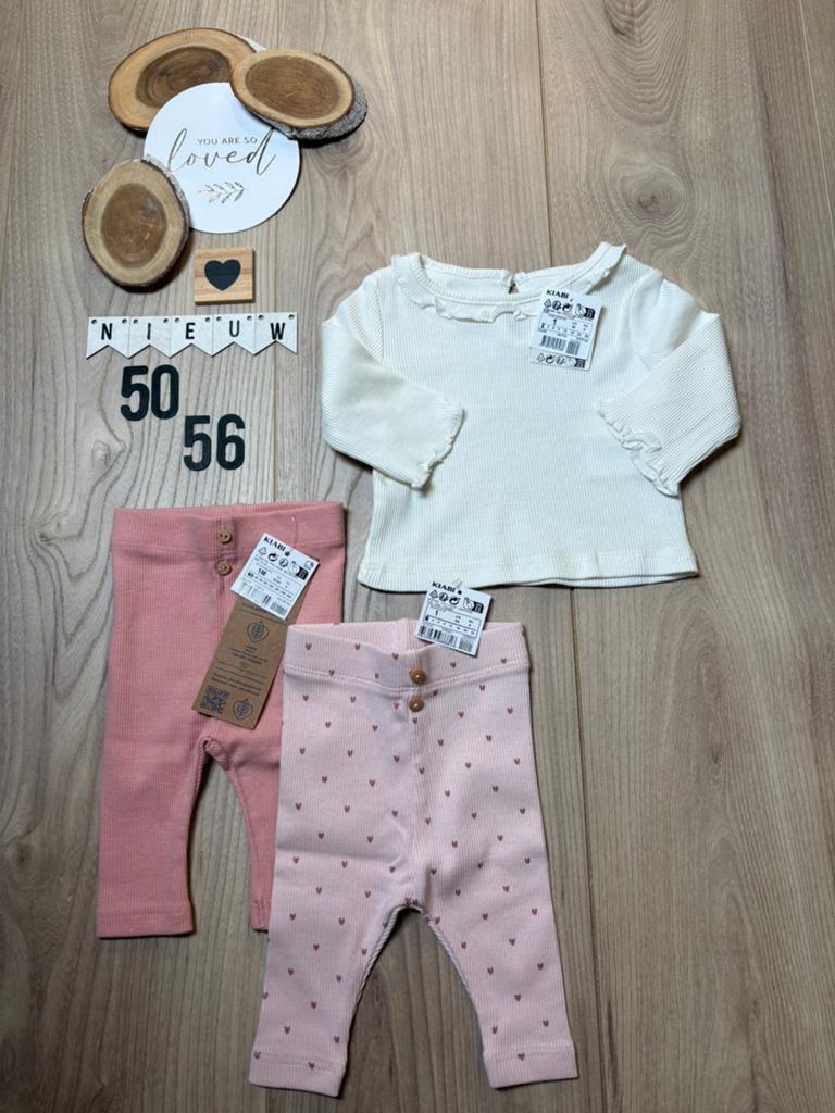 Baby meisje kiabi setje shirtje en 2x broekje maat 50/56, Ophalen of Verzenden, Nieuw, Meisje, Setje