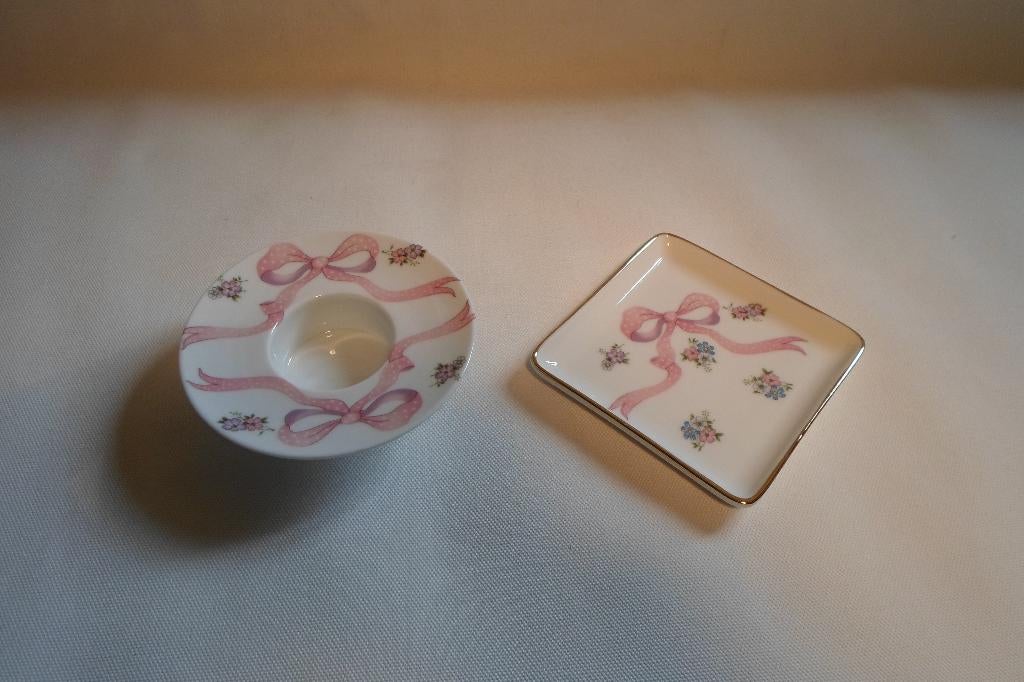 Limoges France Schaaltje + Waxinelicht Houder Strik, Ophalen of Verzenden