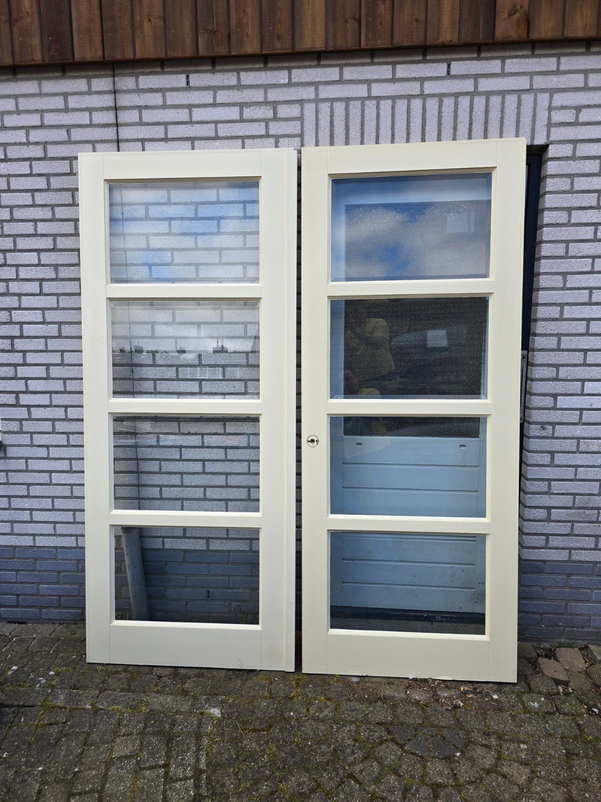 Set a 2 dubbele binnendeuren 231x93 + facetglas + RVS beslag, Gebruikt, 80 tot 100 cm, 215 cm of meer, Binnendeur