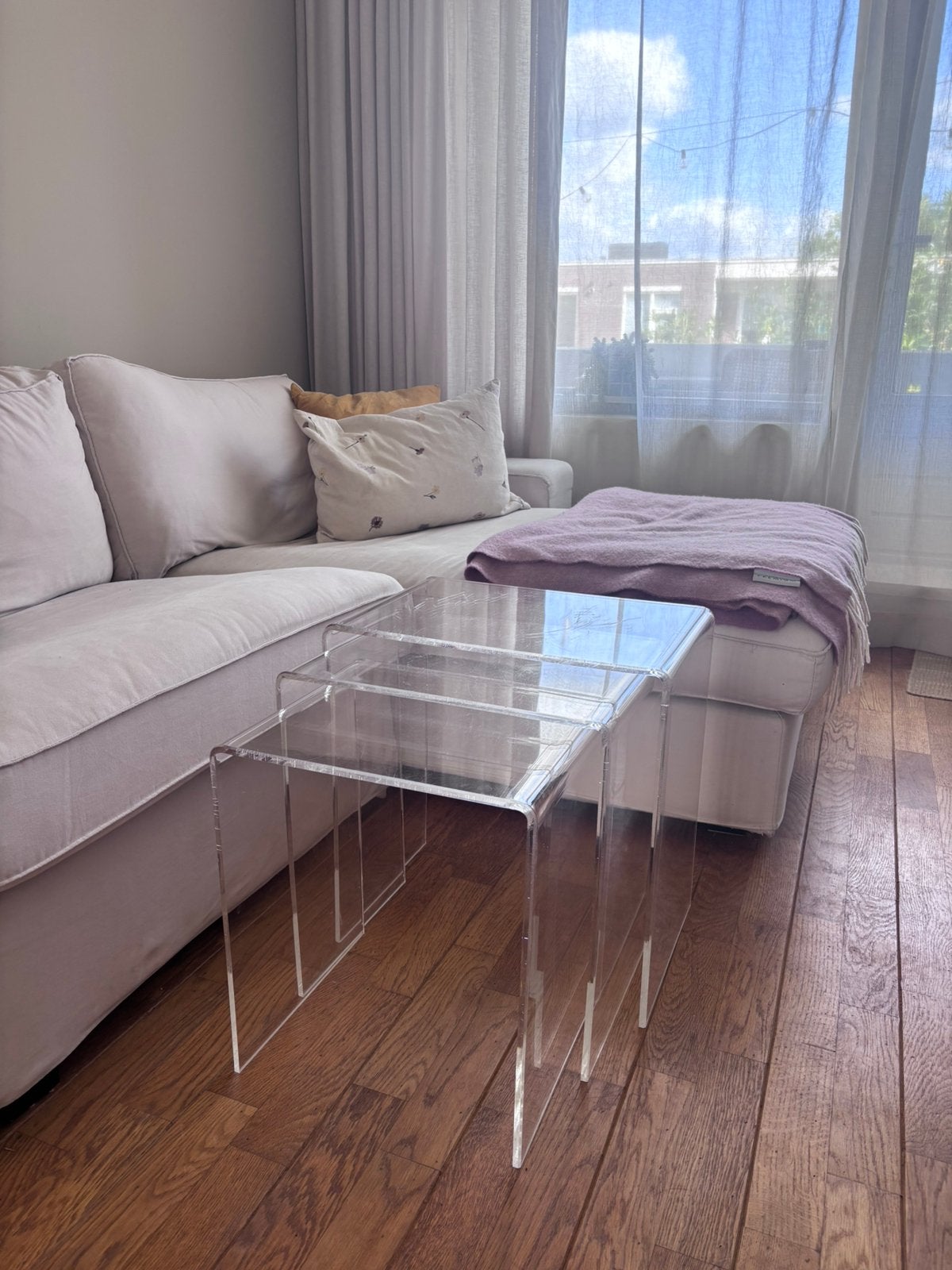 3-delige transparante IKEA bijzettafelset – plexiglas/acryl, Minder dan 55 cm, Gebruikt, Rechthoekig, Ophalen